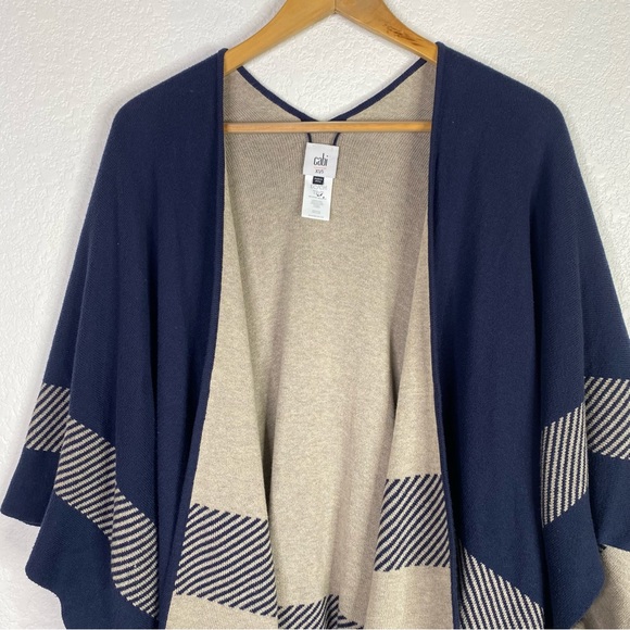 CAbi Blue & Gray Cotton Blend Reversible Wrap Sweater Poncho - Picture 3 of 8